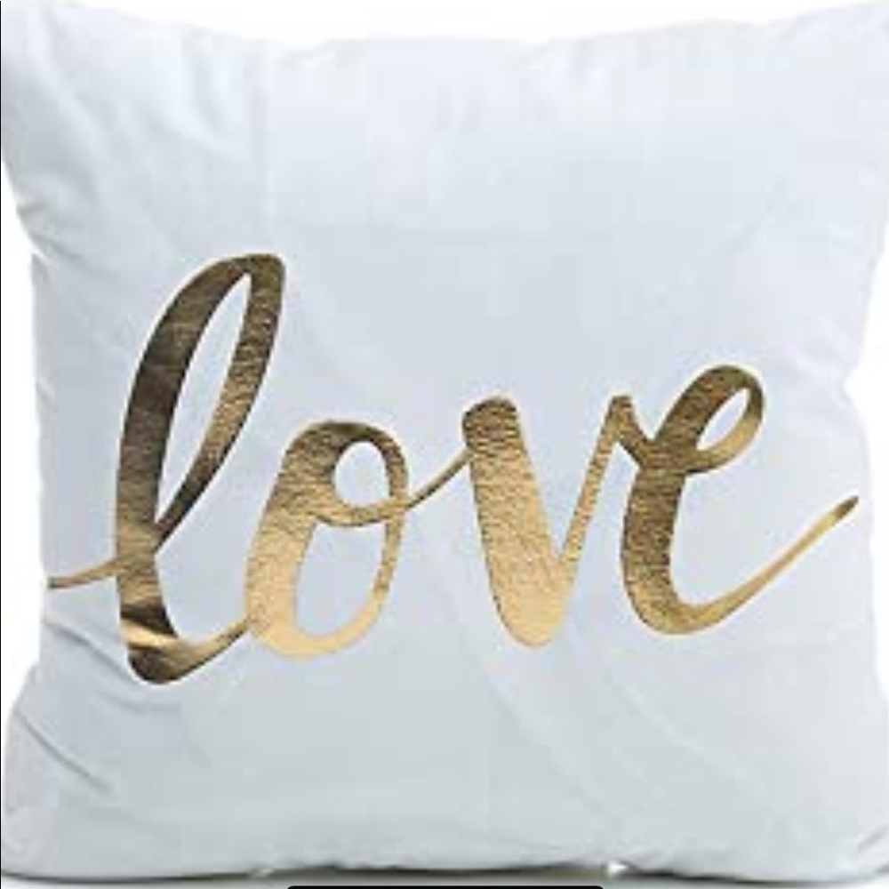 Love white  pillow cover with Love gold script NWT